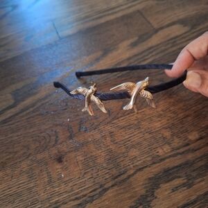 Black Headband with Gold Bird Accents